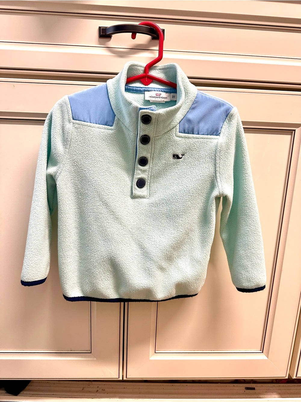 Vineyard Vines Kids Mint Green Fleece Pullover with Blue Shoulder Panels